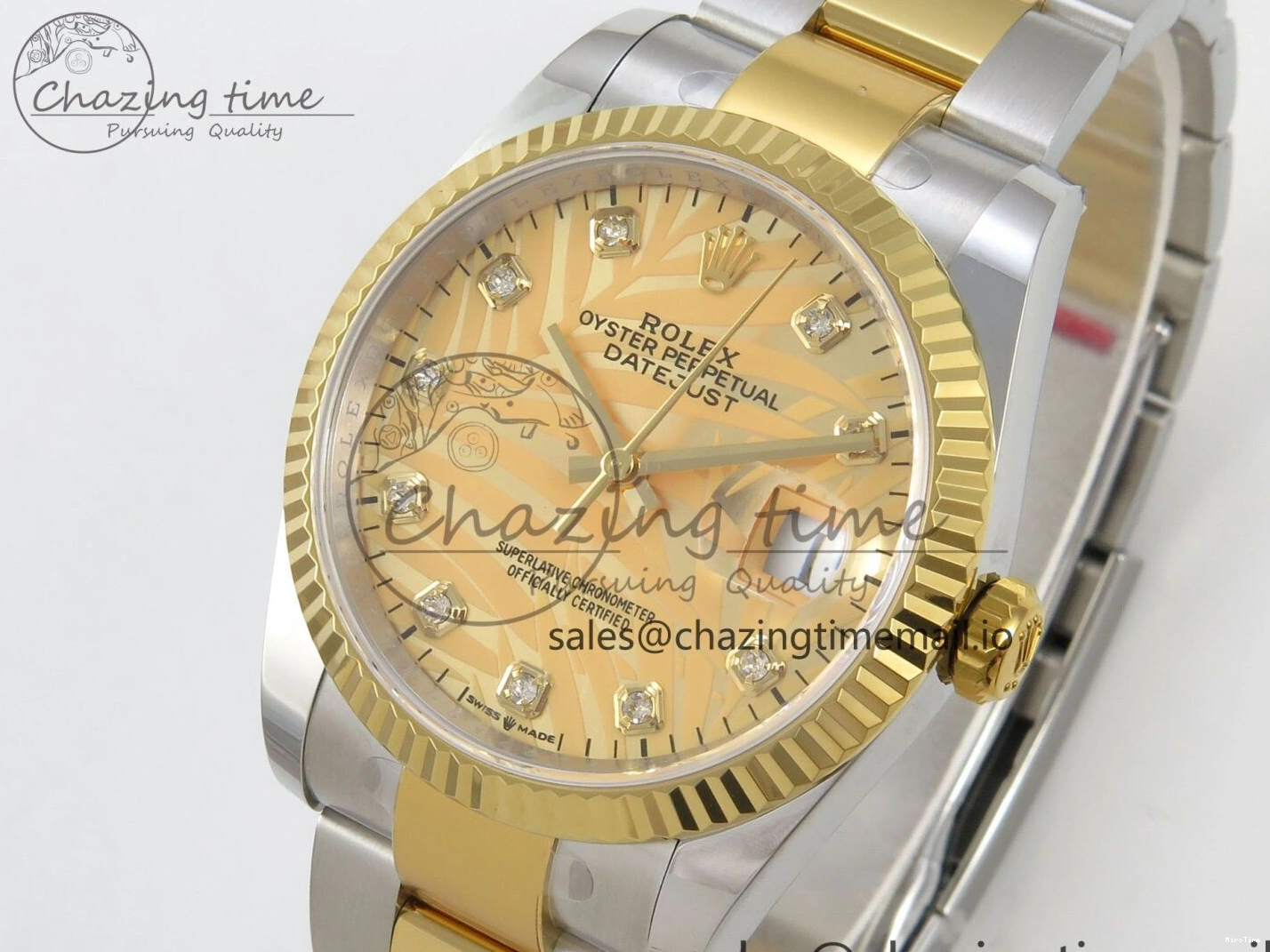 MiroTime 0327 SunProtective DateJust 36 SS YG ARF 1:1 Best Edition 904L Steel YG Leaf Diamonds Dial on Oyster Bracelet SH 87